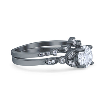 Vintage Style Bridal Ring Two Piece Black Tone Cubic Zirconia 925 Sterling Silver Wholesale